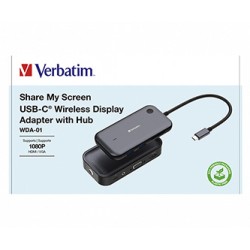 Bezprzewodowy adapter USB-C z koncentratorem WDA01 Share My Screen 1080p 32146, czarny, długość przewodu 15cm, Verbatim