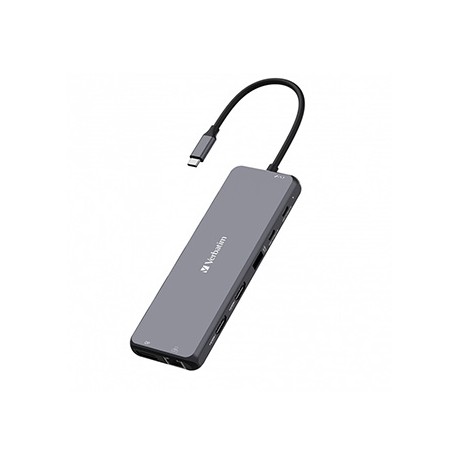USB (3.2) hub 13-port, 32153, szary, długość przewodu 20 cm, Verbatim, 2x USB C, 6x USB A, 2x HDMI