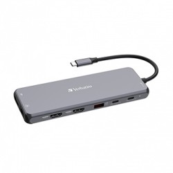 USB (3.2) hub 13-port, 32153, szary, długość przewodu 20 cm, Verbatim, 2x USB C, 6x USB A, 2x HDMI
