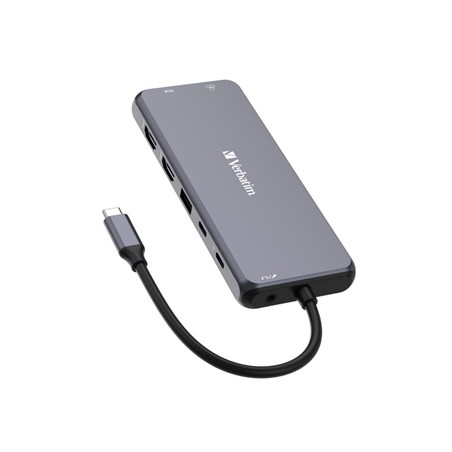 USB (3.2) hub 14-port, 32154, szary, długość przewodu 15cm, Verbatim, 2x USB C, 5x USB A, 2x HDMI, czytnik SD/micro SD