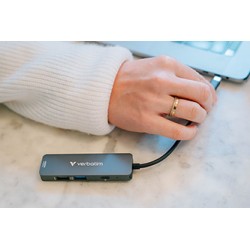 USB-C Hub wieloportowy 4-port, 32155, szary, długość kabla 18 cm, Verbatim, USB-C PD, USB-A 3.2 Gen 1, USB-A 2.0