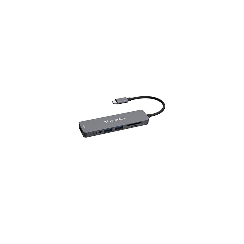 USB-C Hub wieloportowy 6-port, 32156, szary, długość kabla 18 cm, Verbatim, USB-C PD, USB-A 3.2 Gen 1, USB-A 2.0, SD a microSD