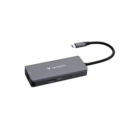 USB-C Hub wieloportowy 6-port, 32157, szary, długość kabla 18,8 cm, Verbatim, USB-C PD, USB-A 3.2 Gen 1, USB-A 2.0, SD a microSD