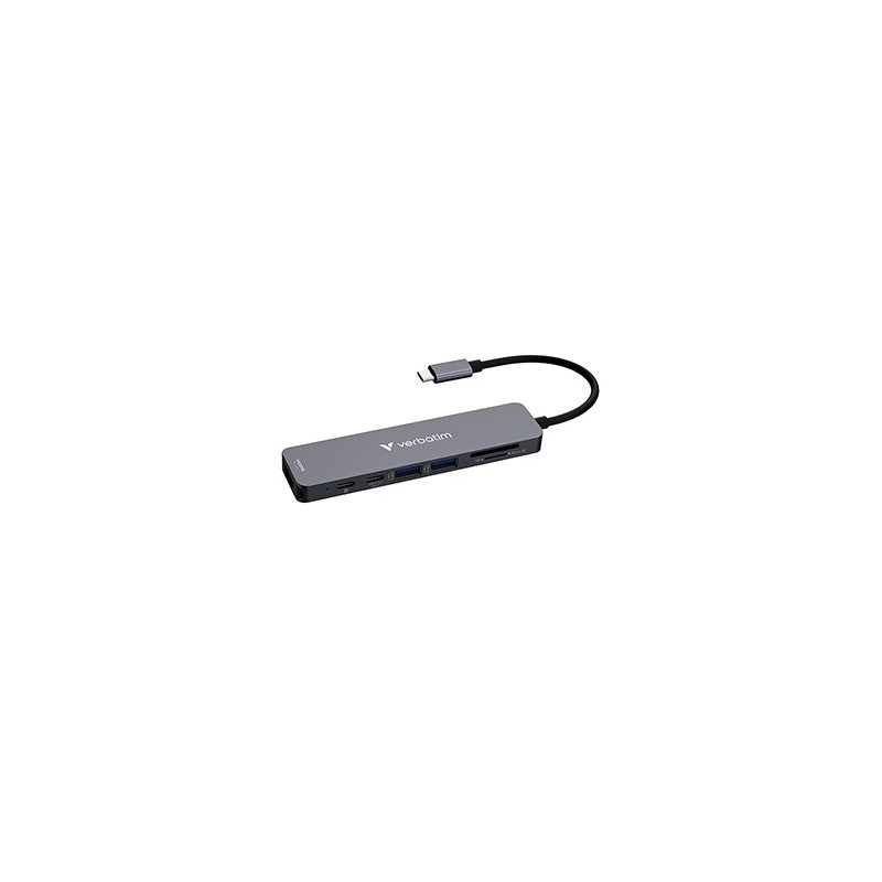 USB-C Hub wieloportowy 7-port, 32158, szary, długość kabla 18 cm, Verbatim, USB-C 3.2 Gen 1, USB-C PD, 2 x USB-A 3.2 Gen 1, SD