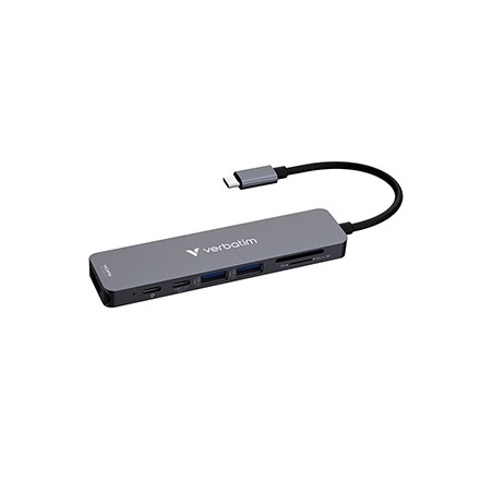 USB-C Hub wieloportowy 7-port, 32158, szary, długość kabla 18 cm, Verbatim, USB-C 3.2 Gen 1, USB-C PD, 2 x USB-A 3.2 Gen 1, SD