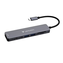 USB-C Hub wieloportowy 7-port, 32158, szary, długość kabla 18 cm, Verbatim, USB-C 3.2 Gen 1, USB-C PD, 2 x USB-A 3.2 Gen 1, SD