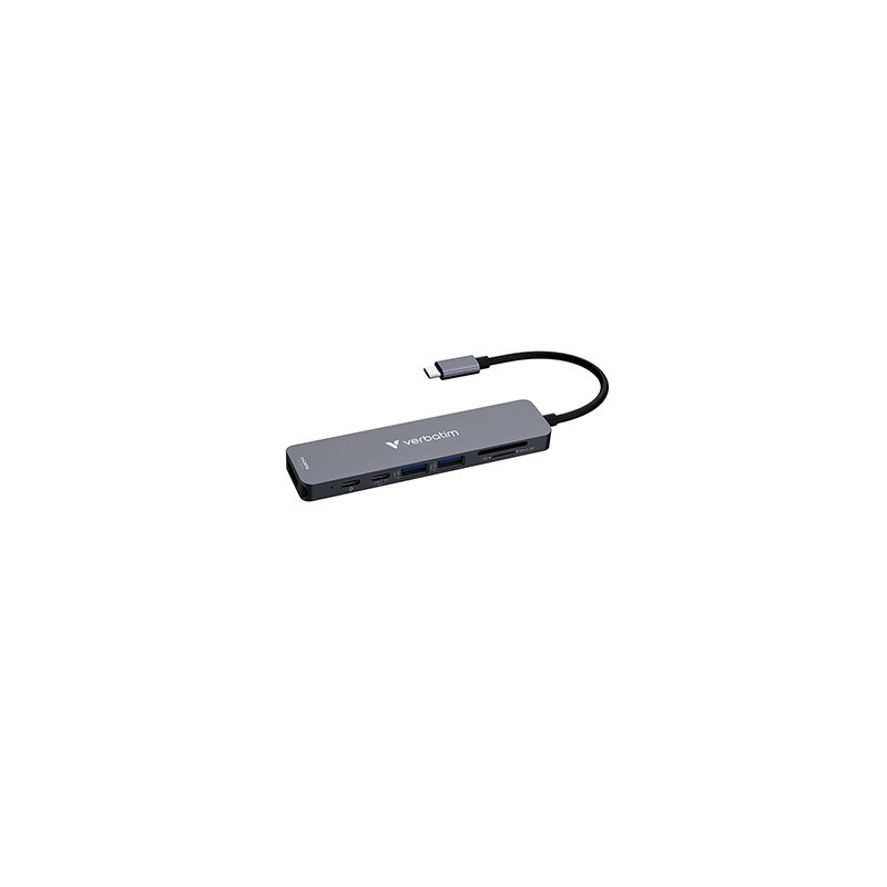 USB-C Hub wieloportowy 7-port, 32158, szary, długość kabla 18 cm, Verbatim, USB-C 3.2 Gen 1, USB-C PD, 2 x USB-A 3.2 Gen 1, SD