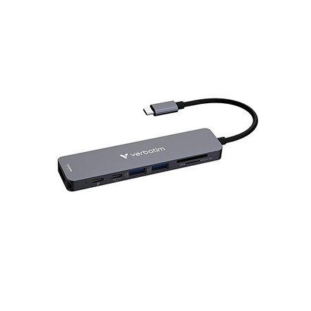 USB-C Hub wieloportowy 7-port, 32158, szary, długość kabla 18 cm, Verbatim, USB-C 3.2 Gen 1, USB-C PD, 2 x USB-A 3.2 Gen 1, SD