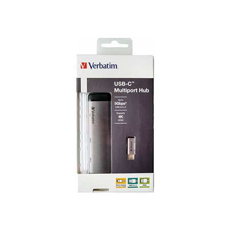 USB (3.1) hub 4-port, 49140, szara, długość przewodu 15cm, Verbatim, adapter USB C na 1x USB C, 1x USB A(3.0), 1x HDMI