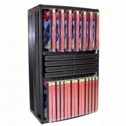 Box na 4 szt. DVD, czarny, wieża, na 4DVD +28 CD jewel lub 17 DVD, składany