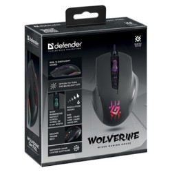Defender Wolverine GM-700L RGB Mysz przewodowa, czarna, 12800DPI