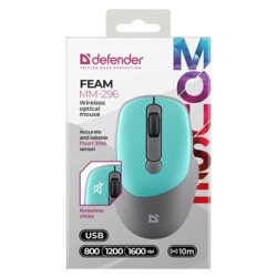 Defender FEAM MM-296 Mysz bezprzewodowa, turkusowa, 1600DPI