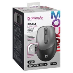 Defender FEAM MM-296 Mysz bezprzewodowa, czarno-szara, 1600DPI