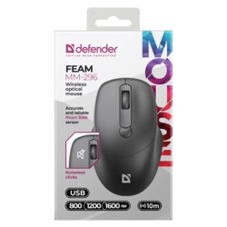 Defender FEAM MM-296 Mysz bezprzewodowa, czarna, 1600DPI
