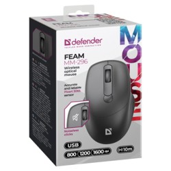 Defender FEAM MM-296 Mysz bezprzewodowa, czarna, 1600DPI