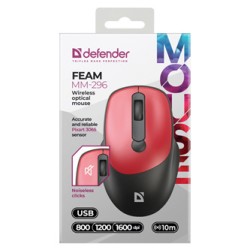 Defender FEAM MM-296 Mysz bezprzewodowa, czarno-czerwona, 1600DPI