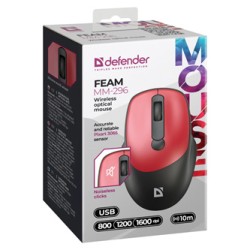 Defender FEAM MM-296 Mysz bezprzewodowa, czarno-czerwona, 1600DPI