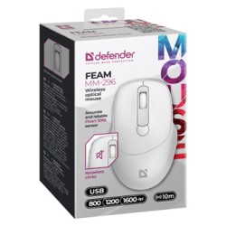 Defender FEAM MM-296 Mysz bezprzewodowa, biała, 1600DPI