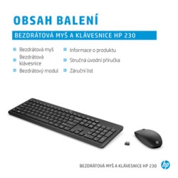 HP 230 Zestaw klawiatur bezprzewodowa CZ, czarna z myszą optyczną bezprzewodową, AAA, multimedialny, 2.4 [GHz]