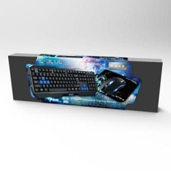 E-blue Polygon zestaw klawiatura przewodowa (USB) US, czarno-niebieski z myszką Cobra II, do gry, z podkładką Mazer Marface S ro