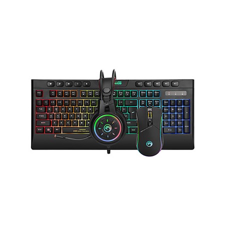 Marvo CM305 RGB zestaw klawiatura przewodowa (USB) US, czarna + mysz i słuchawki dla graczy, do gry, membranowa rodzaj RGB podśw
