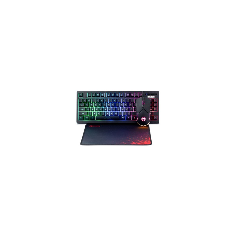 Marvo CM310 EN RGB zestaw klawiatura przewodowa (USB) US, czarna + mysz i podkładka dla graczy, do gry, membranowa rodzaj podświ