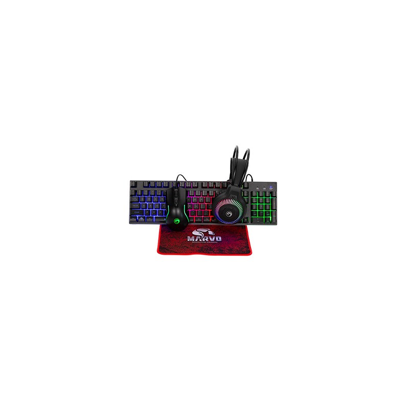 Marvo LOOT 40 zestaw klawiatura przewodowa (USB) CZ/SK, czarna mysz dla gracza, podkładka, klawiatura, podświetlona
