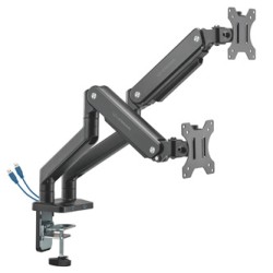 ULTRADESK BRANCH Double Regulowany uchwyt na 2 monitory, czarny, 20KG, mocowanie na zacisk, 17"-32", 75x75/100x100