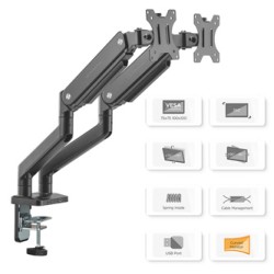 ULTRADESK BRANCH Double Regulowany uchwyt na 2 monitory, czarny, 20KG, mocowanie na zacisk, 17"-32", 75x75/100x100