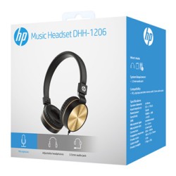 HP DHH-1206 Black słuchawki z mikrofonem, przewodowa, czarno-złota, klasyczna typ 3,5mm jack