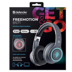 Defender FreeMotion B571 słuchawki z mikrofonem, bezprzewodowa, szara, 2.0, 40 mm przetworniki typ micro-USB