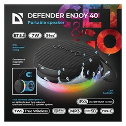 Defender głośnik ENJOY 40, 7W, czarny, Podświetlenie LED, BT 5.3