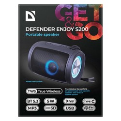 Defender głośnik ENJOY S200, Li-Ion, 1.0, 5W, czarny, regulacja głośności, przenośny, z podświetleniem LED, wbudowany akum., 80H