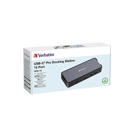 Stacja dokująca Verbatim, USB-C Pro, 15-port, 2x HDMI, RJ45, microSD, 2x USB-A 3.0, USB-C PD, szara