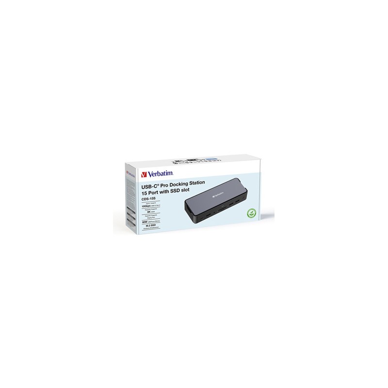 Stacja dokująca Verbatim, USB-C Pro, 15-port, 2x HDMI, RJ45, microSD, USB-A 3.1, USB-C 3.1, szara