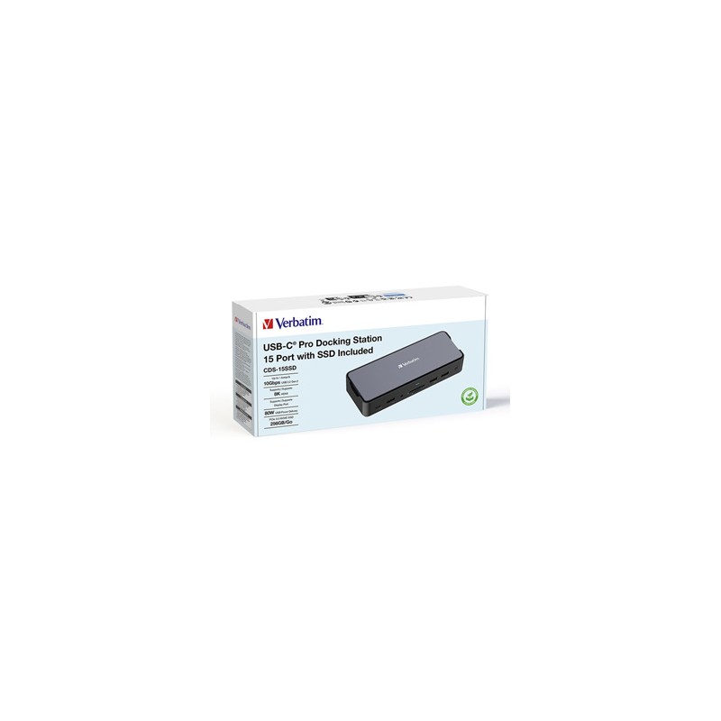 Stacja dokująca Verbatim, USB-C Pro, 15-port, 2x HDMI, RJ45, microSD, USB-A 3.1, USB-C 3.1, szara