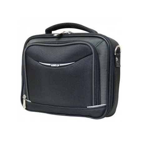 Torba na "na 8,9"" notebook", Business Mini, pasek na ramię, czarno-szara, nylon, Logo
