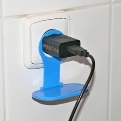 Uchwyt na telefon, na wtyczkę, plastikowy, beżowy, składany, EOL