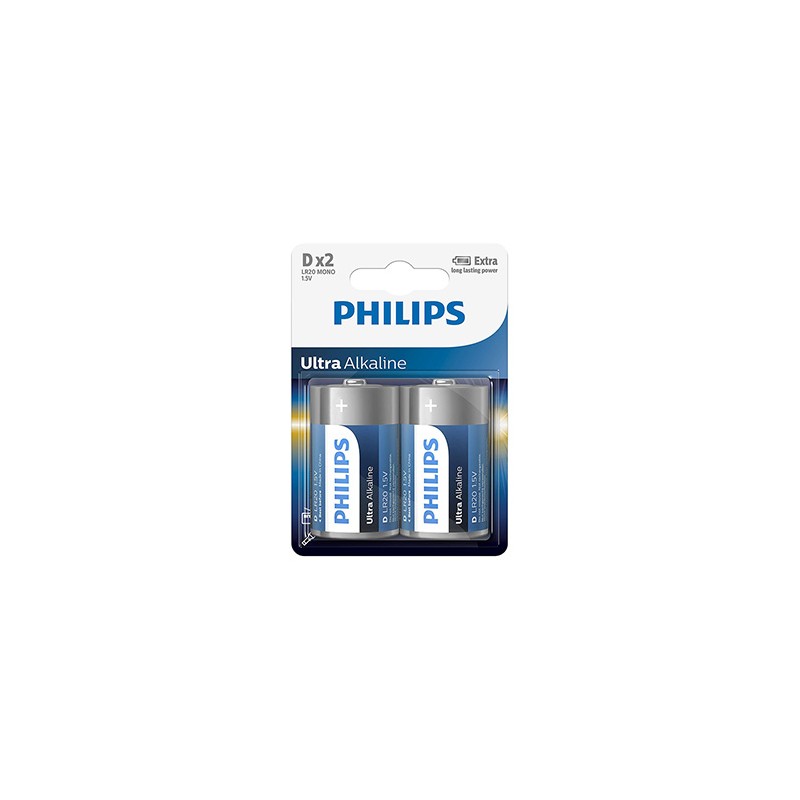PHILIPS ULTRA Jednorazowa alkaliczna baterie D, 2-pack