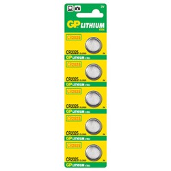 GP Jednorazowa litowa baterie CR2025, 5-pack