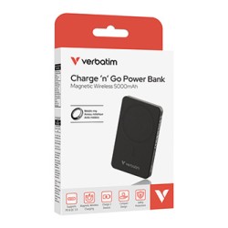 Verbatim powerbank z ładowaniem bezprzewodowym 5V, ładowanie telefonu, 32225, 5000mAh, Mocowanie magnetyczne, Czarny