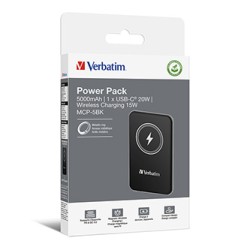 Verbatim powerbank z ładowaniem bezprzewodowym 5V, ładowanie telefonu, 32240, 5 000mAh, Mocowanie magnetyczne, czarna