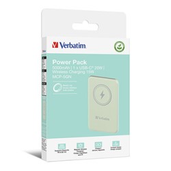 Verbatim powerbank z ładowaniem bezprzewodowym 5V, ładowanie telefonu, 32241, 5 000mAh, Mocowanie magnetyczne, zielona