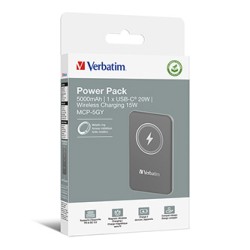 Verbatim powerbank z ładowaniem bezprzewodowym 5V, ładowanie telefonu, 32244, 5 000mAh, Mocowanie magnetyczne, szara