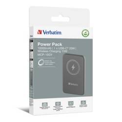 Verbatim powerbank z ładowaniem bezprzewodowym 5V, ładowanie telefonu, 32249, 10 000mAh, Mocowanie magnetyczne, szara