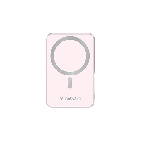 Verbatim powerbank z ładowaniem bezprzewodowym 5V, ładowanie telefonu, 32267, 10 000mAh, Mocowanie magnetyczne, różowa