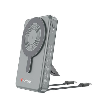 Verbatim power bank Charge n Go 2C  Display, kabel 12V, ładowanie telefonu, 32272, 10000mAh, Mocowanie magnetyczne, Szary