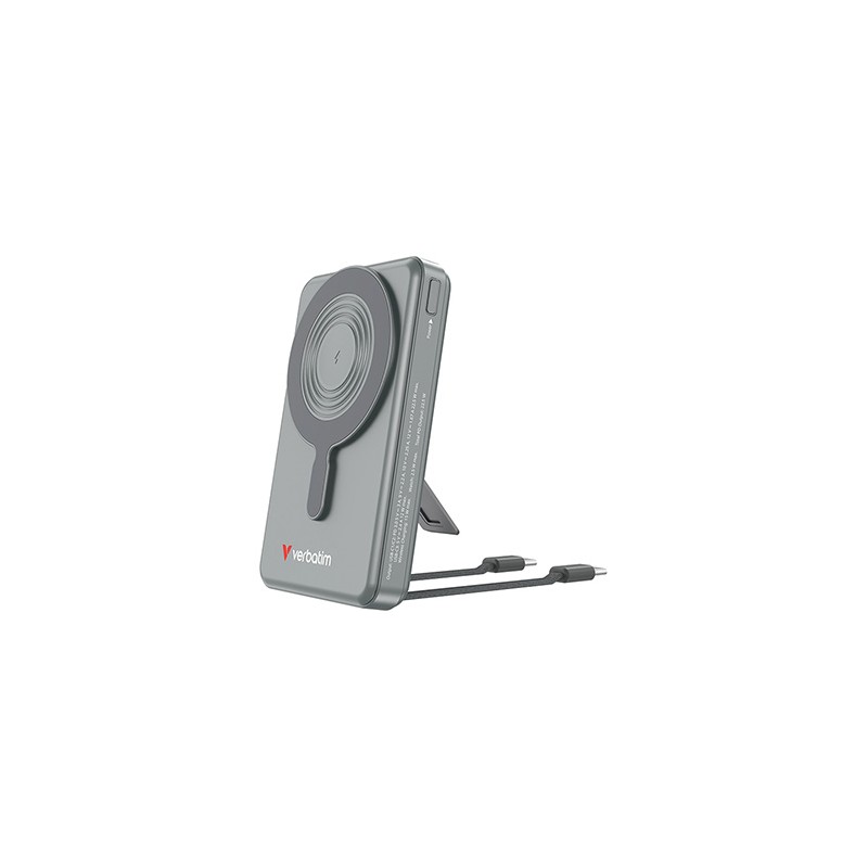 Verbatim power bank Charge n Go 2C  Display, kabel 12V, ładowanie telefonu, 32272, 10000mAh, Mocowanie magnetyczne, Szary