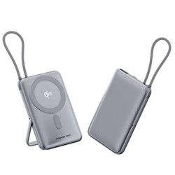 Powerton ENERGY MAGCORE bezprzewodowy magnetyczny powerbank 10000mAh, 1x USB-C, 22.5W, zintegrowany kabel USB-C, Srebrny