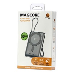 Powerton ENERGY MAGCORE bezprzewodowy magnetyczny powerbank 10000mAh, 1x USB-C, 22.5W, zintegrowany kabel USB-C, Srebrny